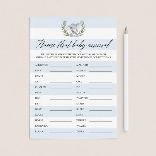 elephant baby shower games printable name that baby animal by LittleSizzle
