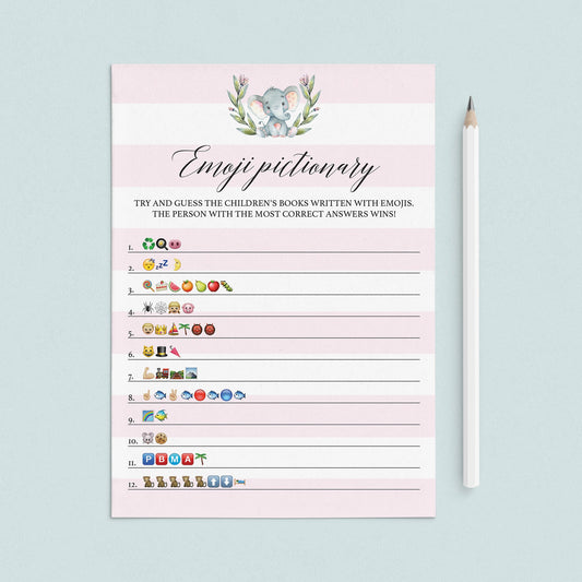 Pink baby shower emoji pictionary printable by LittleSizzle