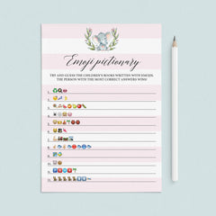 Pink baby shower emoji pictionary printable by LittleSizzle
