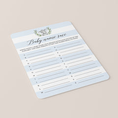 Elephant baby name race games printable by LittleSizzle
