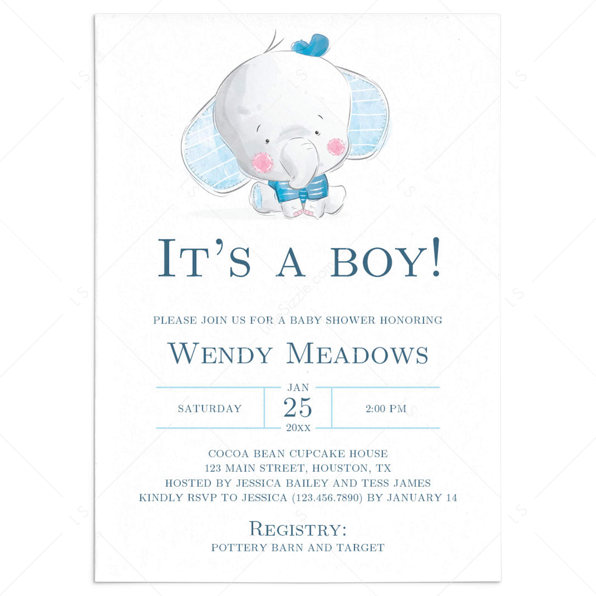 Boy Elephant Baby Shower Invitation Template Download by LittleSizzle