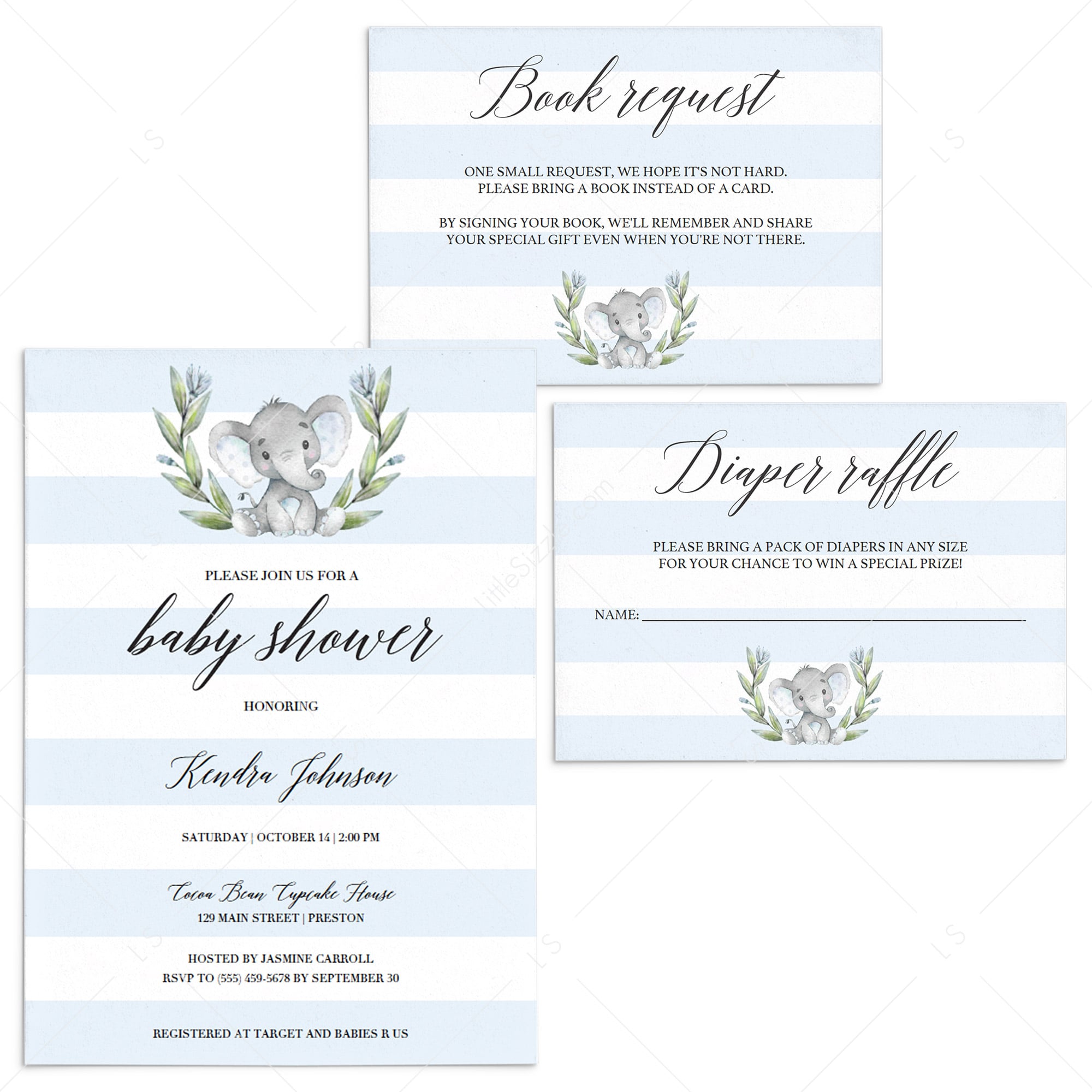 Elephant themed Baby Shower Invitation Set Download by LittleSizzle