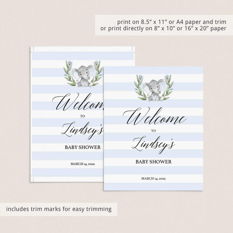 Elephant baby shower decor package | Printable baby boy shower signs ...