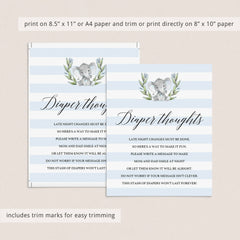 Grey elephant baby party diaper thoughts sign printable by LittleSizzle