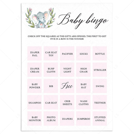 Pink elephant shower baby bingo cards by LittleSizzle