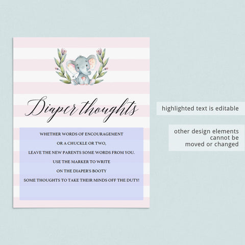 Girl baby shower shower Diaper Thoughts game printable | Funny games ...