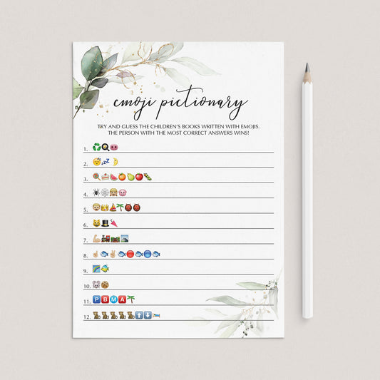 Baby Shower Emojis Game Printable Greenery and Gold Theme by LittleSizzle
