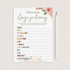 Floral Baby Shower Game Emoji Pictionary Printable by LittleSizzle