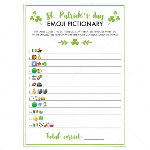 (Virtual) Emoji Pictionary St Patricks Day Game | Instant Download ...