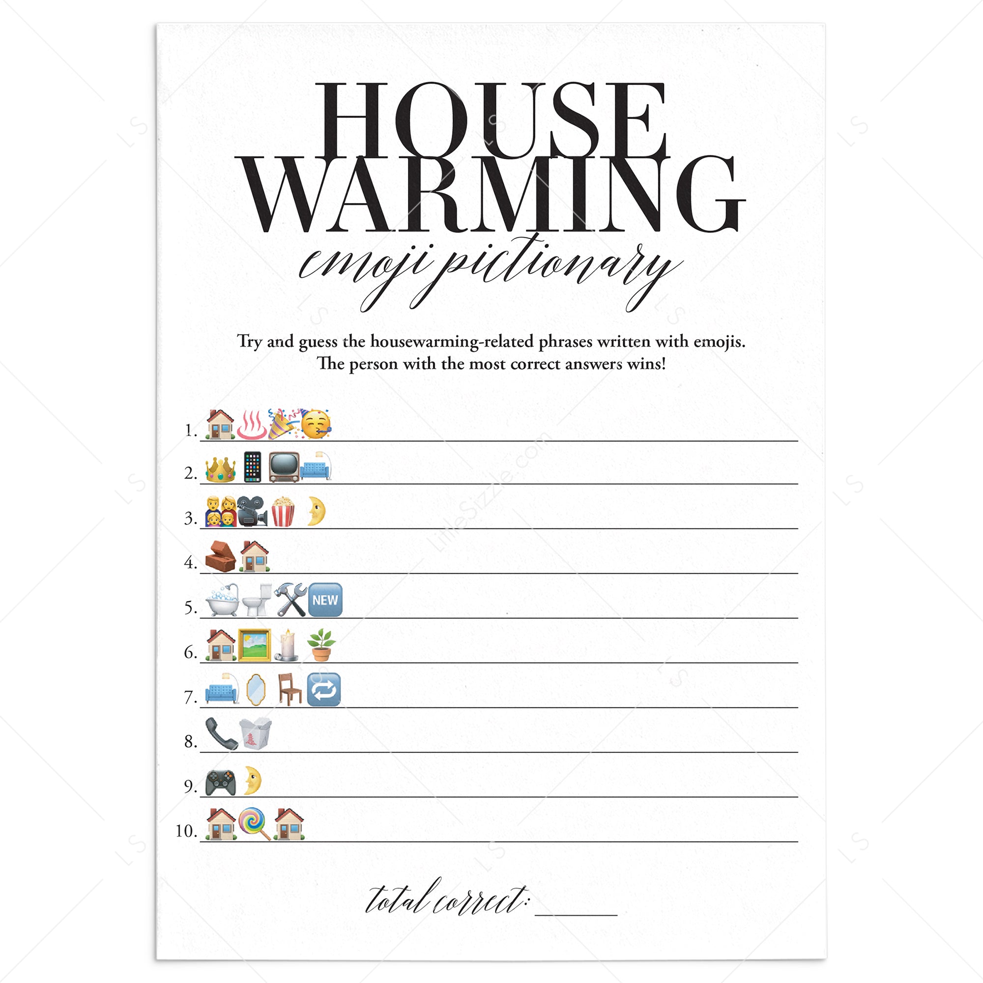 Housewarming Emojis Game with Answers Printable by LittleSizzle