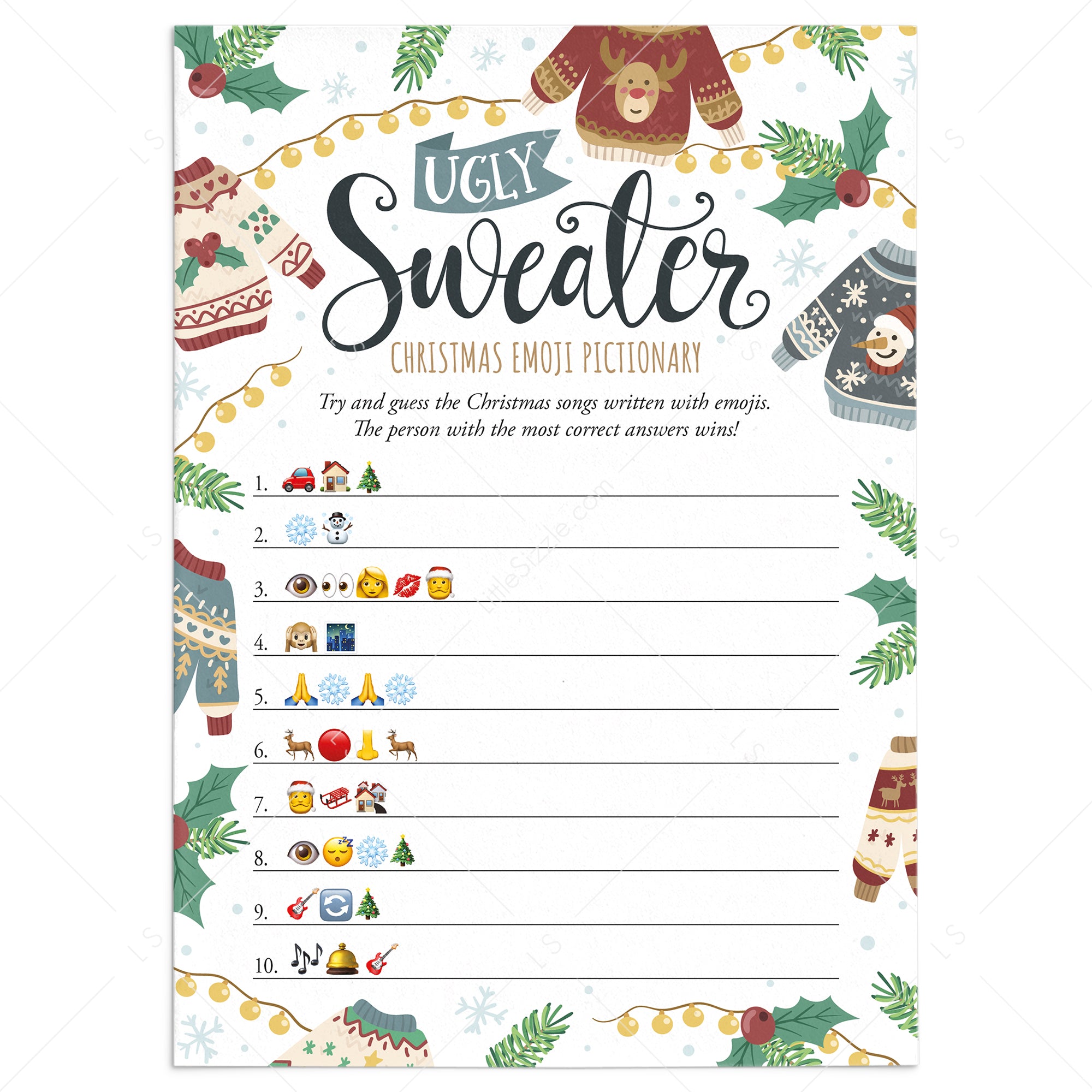 Ugly Christmas Sweater Party Emojis Game with Answers by LittleSizzle
