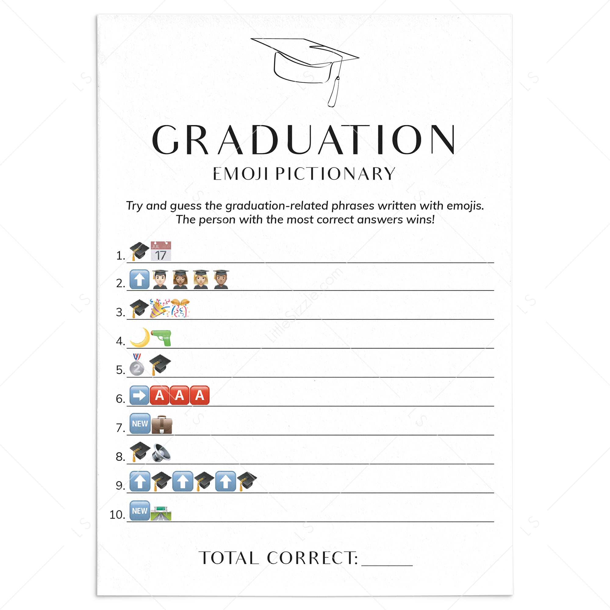 Graduation Emoji Game with Answer Key Printable by LittleSizzle