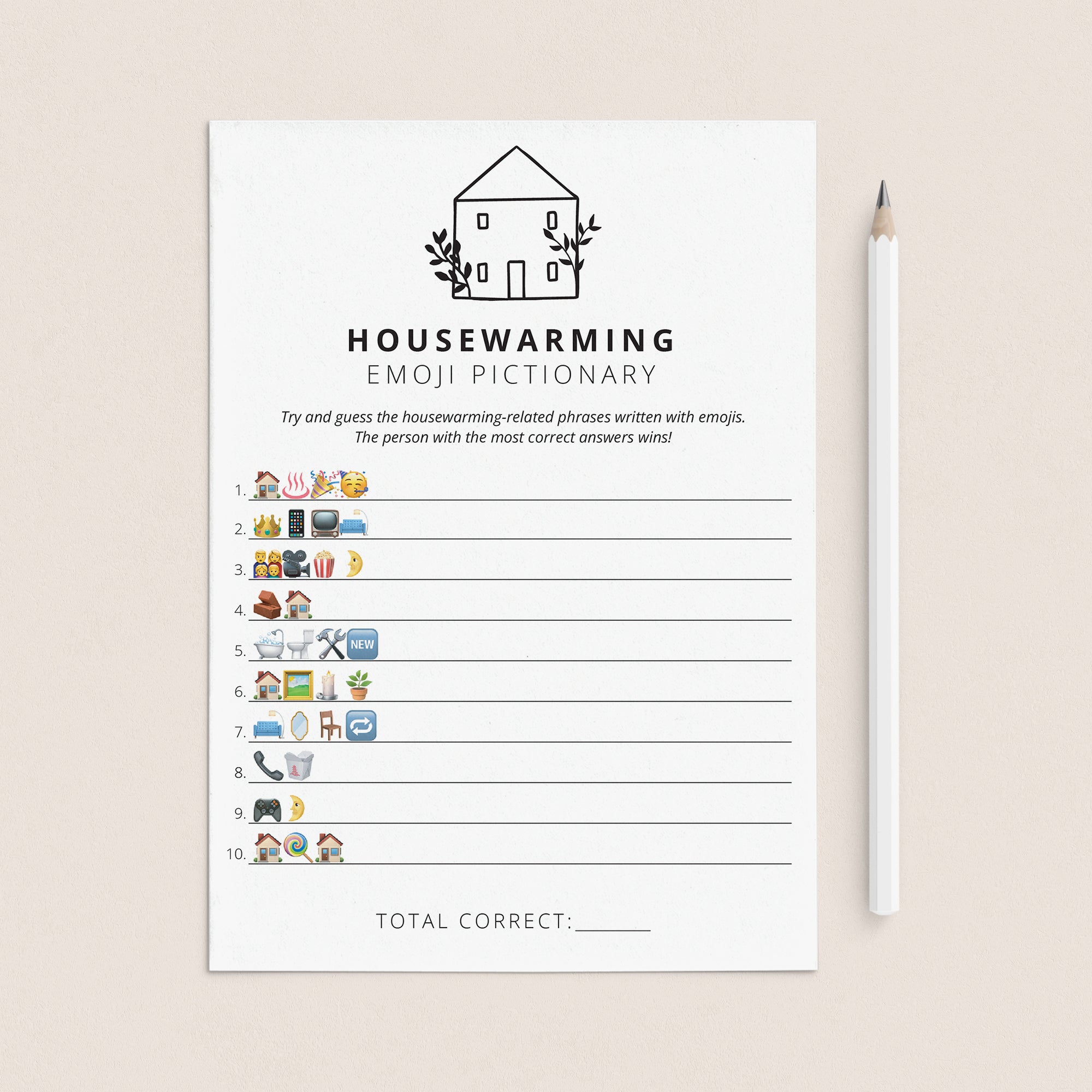 Housewarming Party Emoji Game with Answer Key Printable by LittleSizzle
