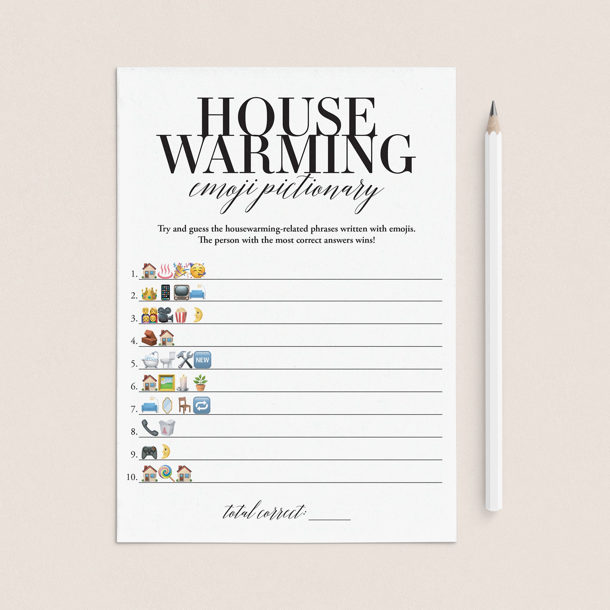 Housewarming Emojis Game with Answers Printable by LittleSizzle