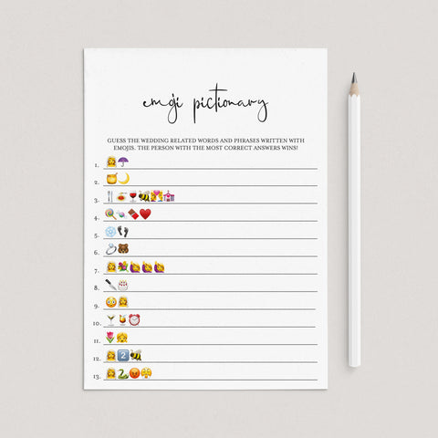 Minimalist Emojis Game for Wedding Shower Printable | Instant Download ...