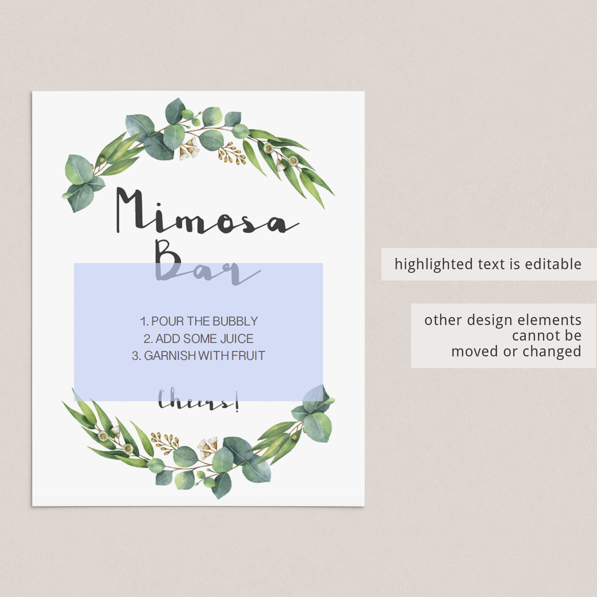watercolor leaf mimosa sign instant download