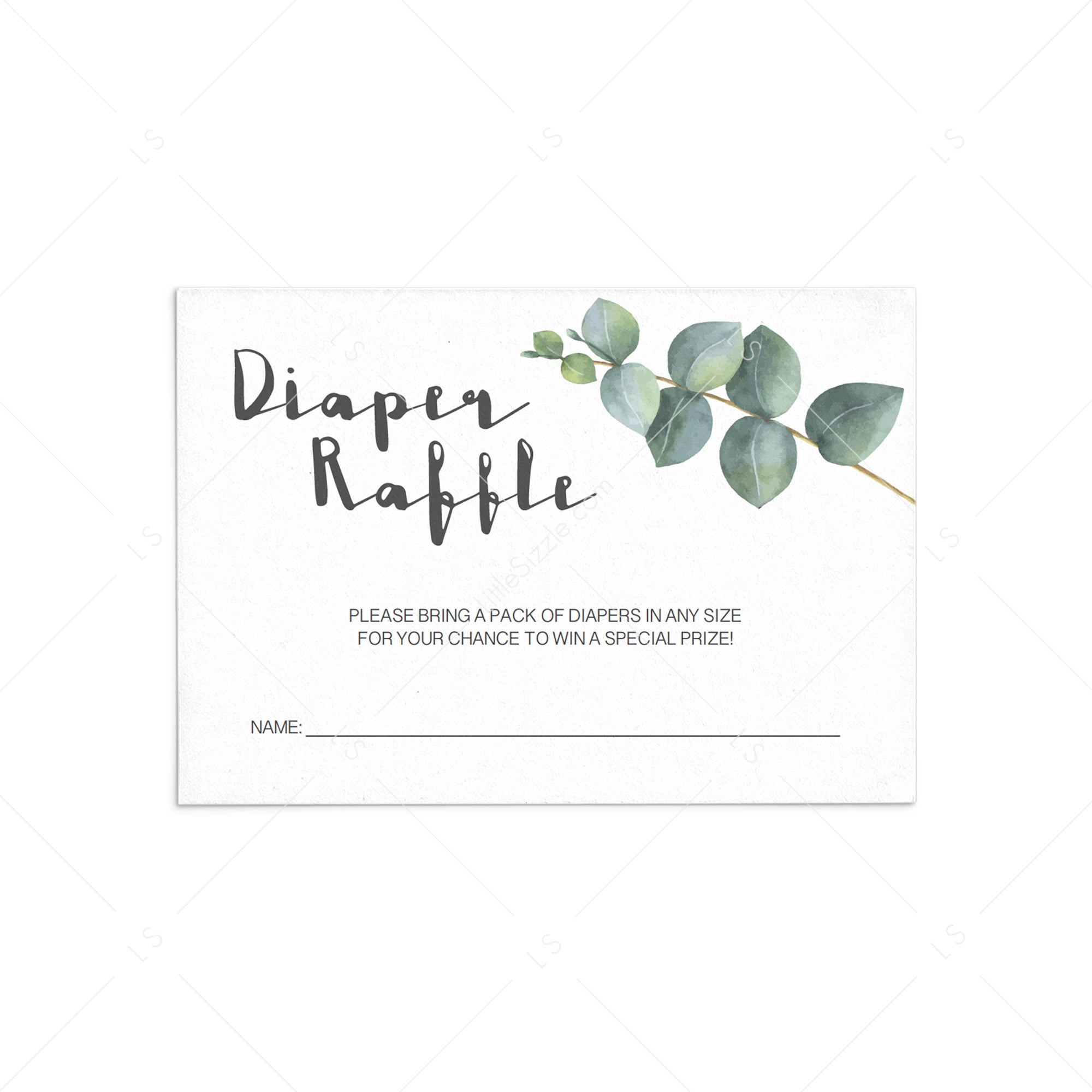 Eucalyptus baby shower diaper raffle card download by LittleSizzle