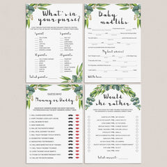 Popular games for baby shower printables eucalyptus leaves by LittleSizzle