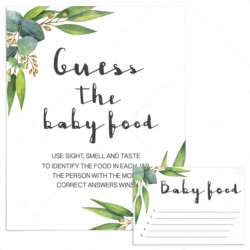 Eucalyptus baby shower Guess The Baby Food game printable Instant download LittleSizzle