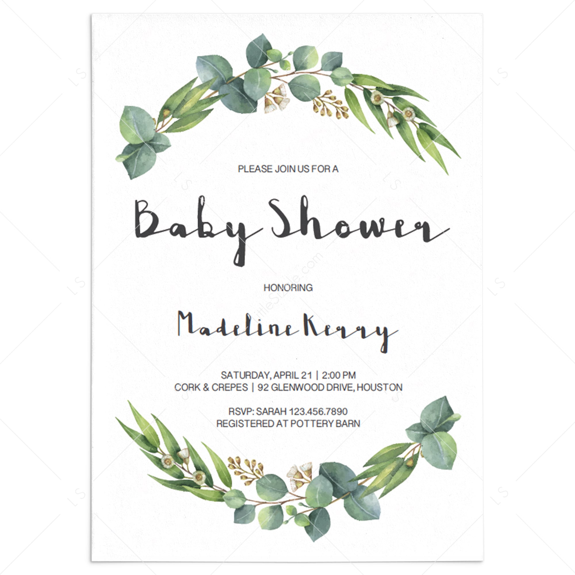Eucalyptus baby shower invitation download by LittleSizzle