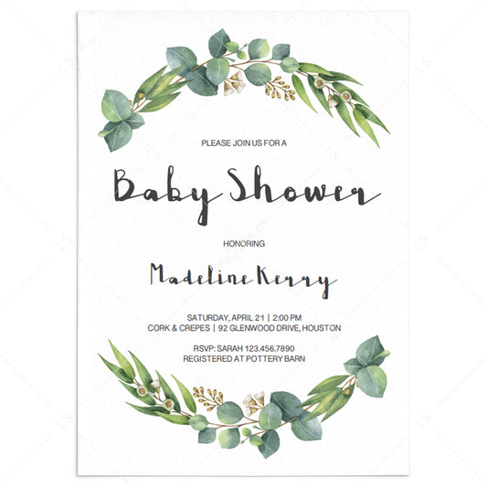 Eucalyptus baby shower invitation download by LittleSizzle