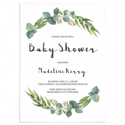 Gender neutral greenery baby shower Invitation template | Instant ...