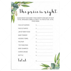 Greenery baby shower the price is right game printable by LittleSizzle