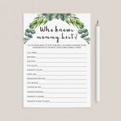 Green baby shower games who knows mom the best printable by LittleSizzle