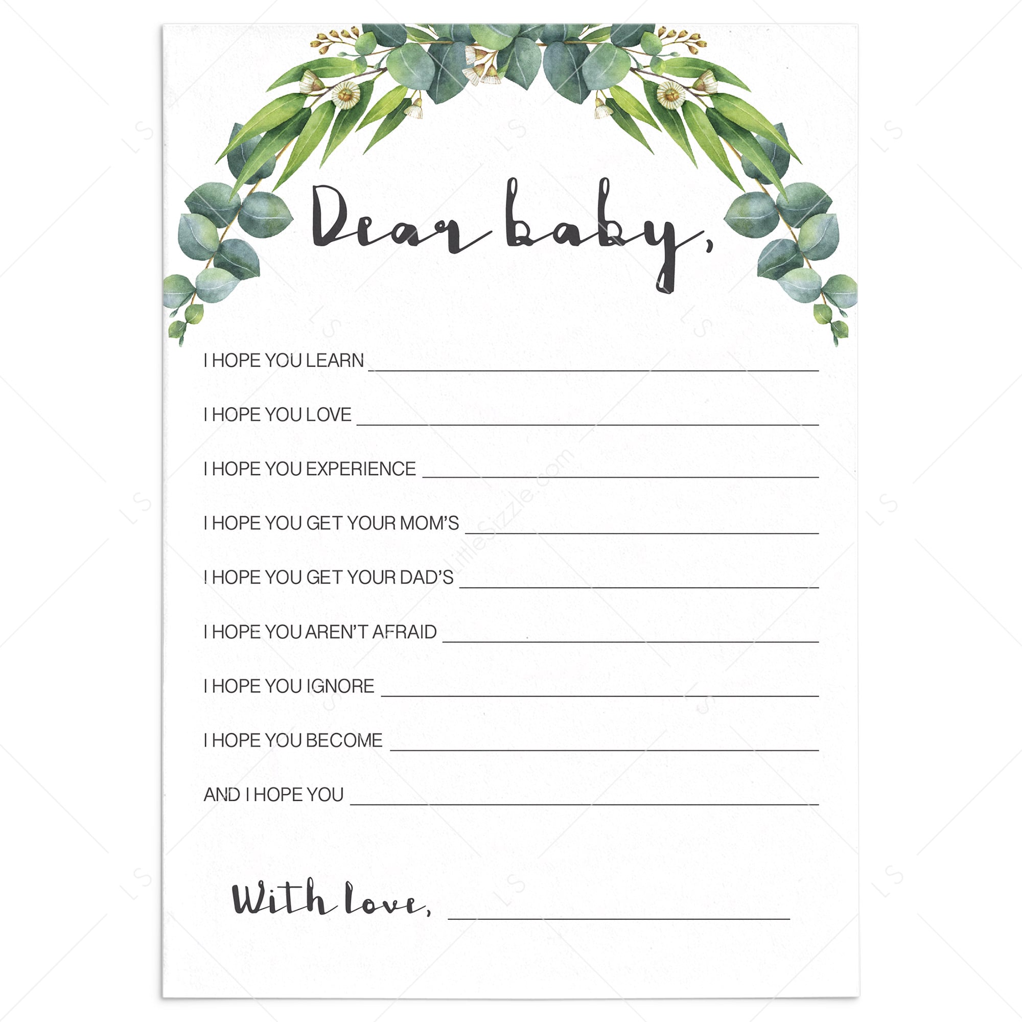 Green baby shower dear baby cards printable by LittleSizzle