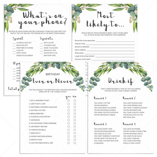 Botanical Adult Party Games Package Instant Download by LittleSizzle