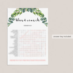Baby Shower Word Search Game with Green Leaves