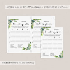 Eucalyptus Birthday Party Ideas Scattergories Game Printable