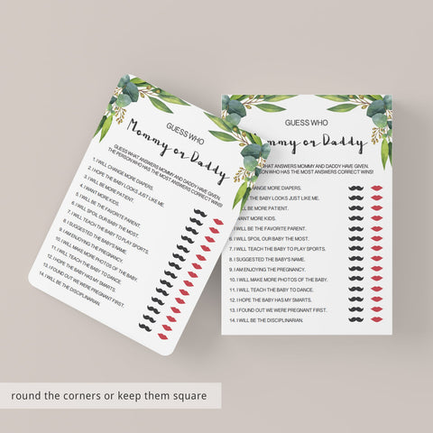 Greenery baby shower Mommy or Daddy game template | Instant download ...