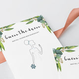 watercolor greenery bridalshower draw the dress game cards