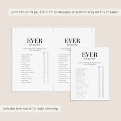 Wedding Anniversary Party Game Ever or Never Printable