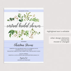 Virtual Bridal Shower Invitation Template Greenery