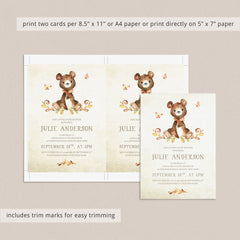 Bear Baby Shower Invitation Set Templates