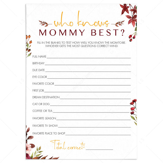 Burgundy baby shower game who knows mom best by LittleSizzle
