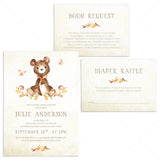 Bear baby shower invitation set templates with watercolor leaves by LittleSizzle