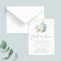 Fall in Love Bridal Shower Invitation with Watercolor Pumpkin by LittleSizzle