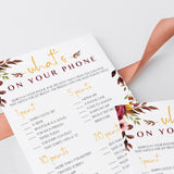 Bohemian Bridal Party Game What's On Your Phone
