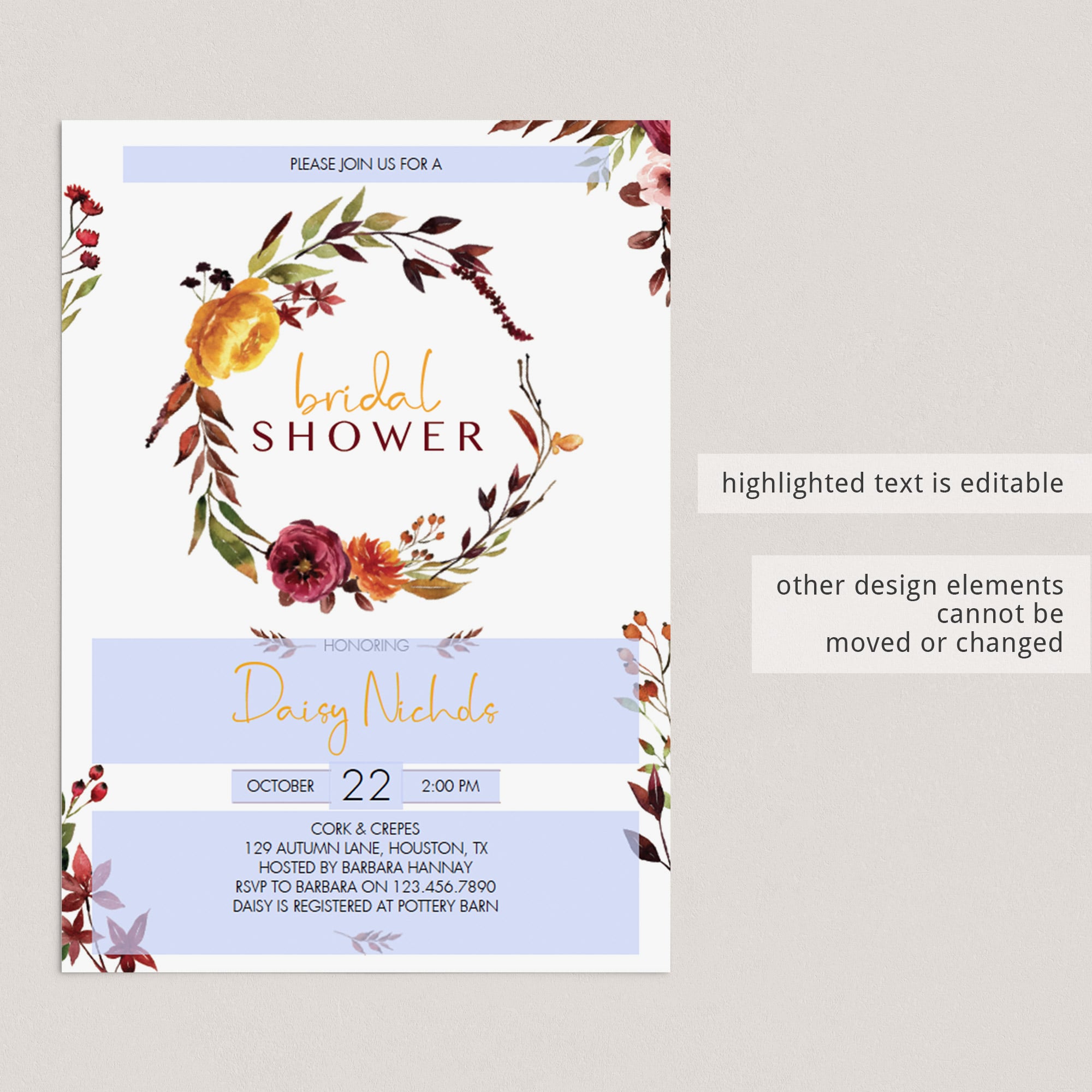 DIY fall bridal shower party invitations by LittleSizzle