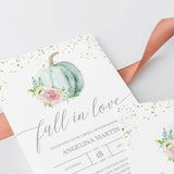 Fall in Love Bridal Shower Invitation with Watercolor Pumpkin