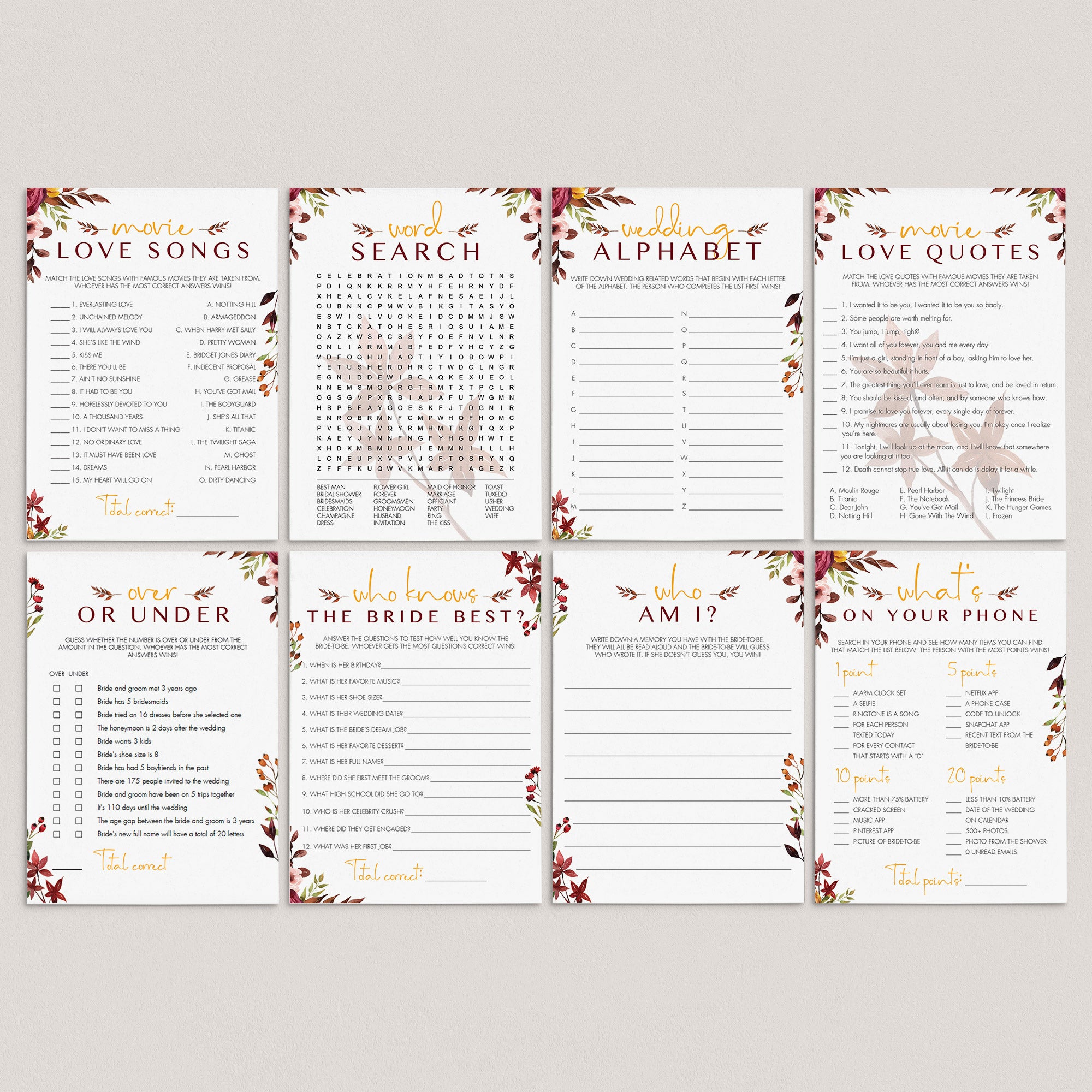 8 Falling In Love Wedding Shower Games & Activities Printable by LittleSizzle