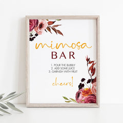Boho floral mimosa bar table sign instant download by LittleSizzle