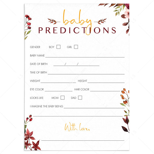 Baby prediction card DIY baby shower by LittleSizzle