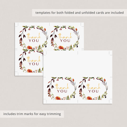 Autumn Floral Thank You Card Printable | Instant download – LittleSizzle