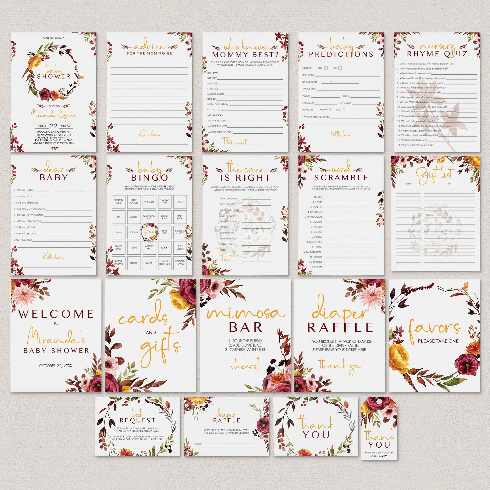 Fall Theme Baby Shower Party Pack Download by LittleSizzle