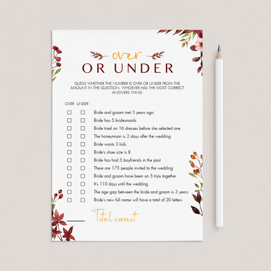 Over or Under Game Templates | Editable | Instant Download – LittleSizzle