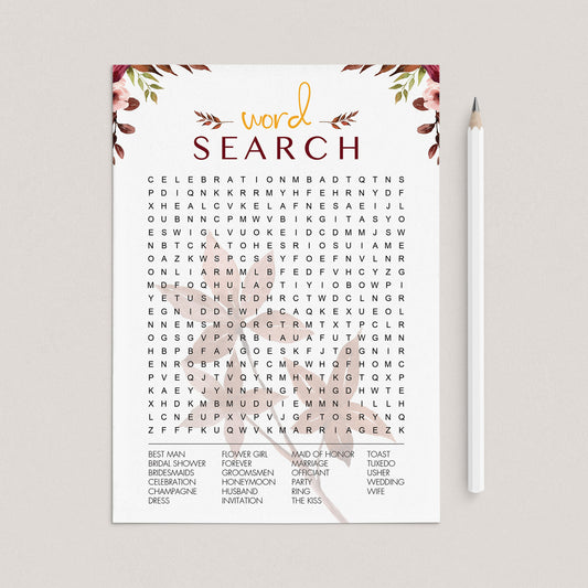 Fall Wedding Word Search Game Printable by LittleSizzle